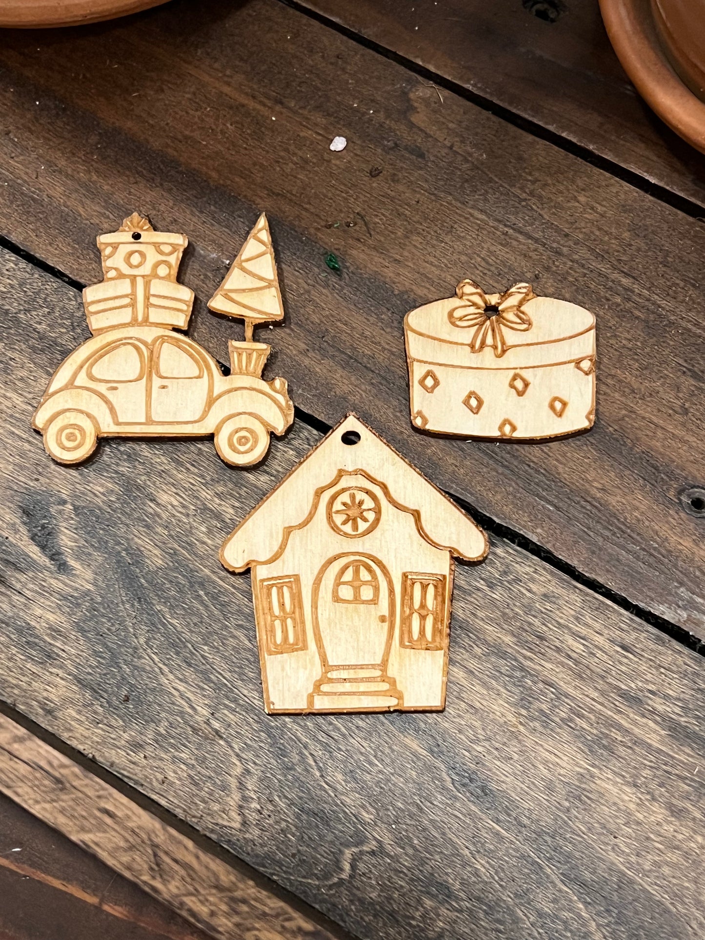  wooden ornaments 