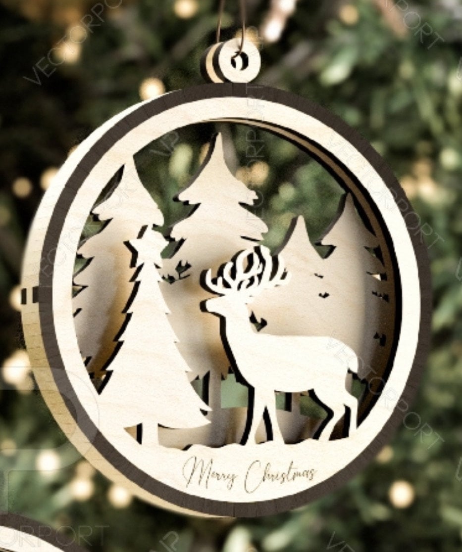 Handcrafted Round Wooden Christmas Ornament with Winter Scene