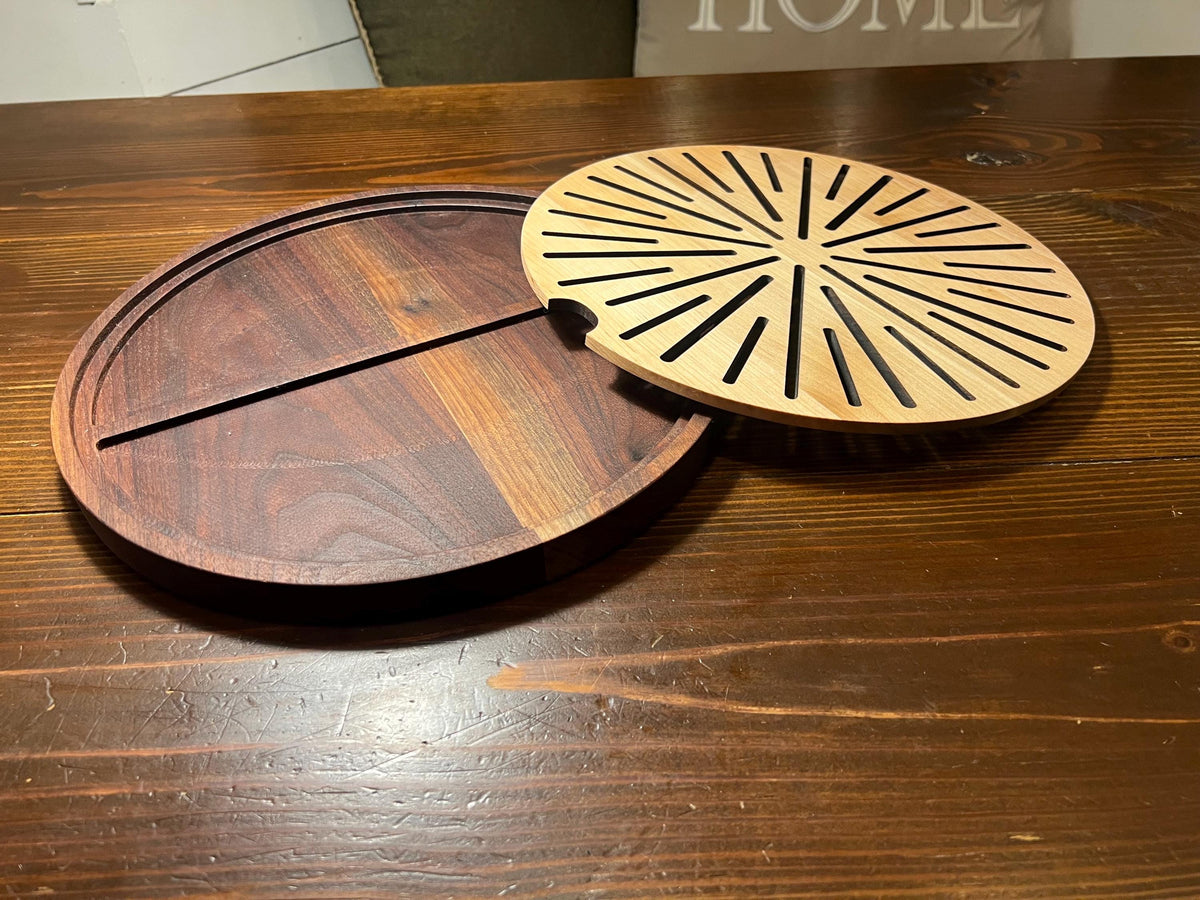 14” Round Walnut Cutting Board  | Crumb Catcher Tray | Wooden Serving Board | Kitchen Gift