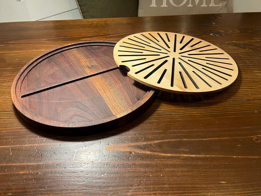 14” Round Walnut Cutting Board  | Crumb Catcher Tray | Wooden Serving Board | Kitchen Gift