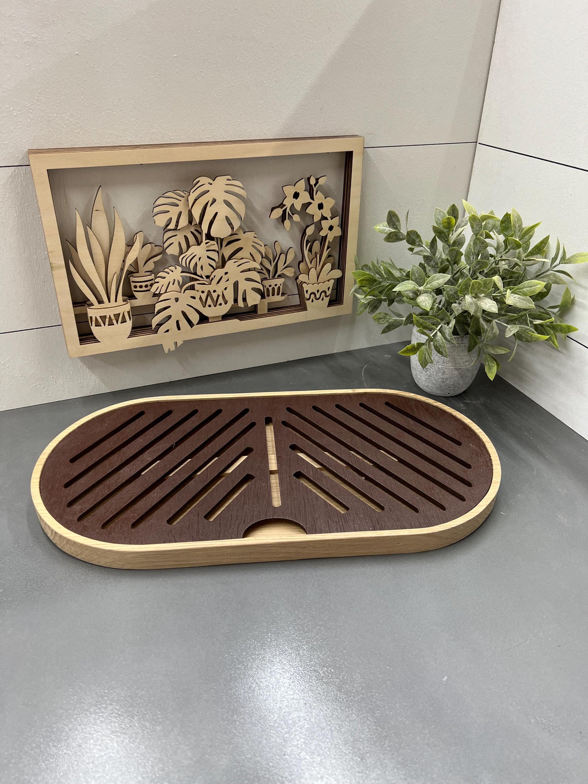 This is a made to order French bread, crumb tray/cutting board. It is made from walnut and maple or white oak.
