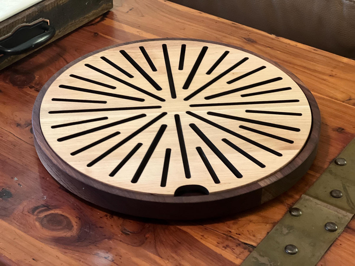 14” Round Walnut Cutting Board  | Crumb Catcher Tray | Wooden Serving Board | Kitchen Gift