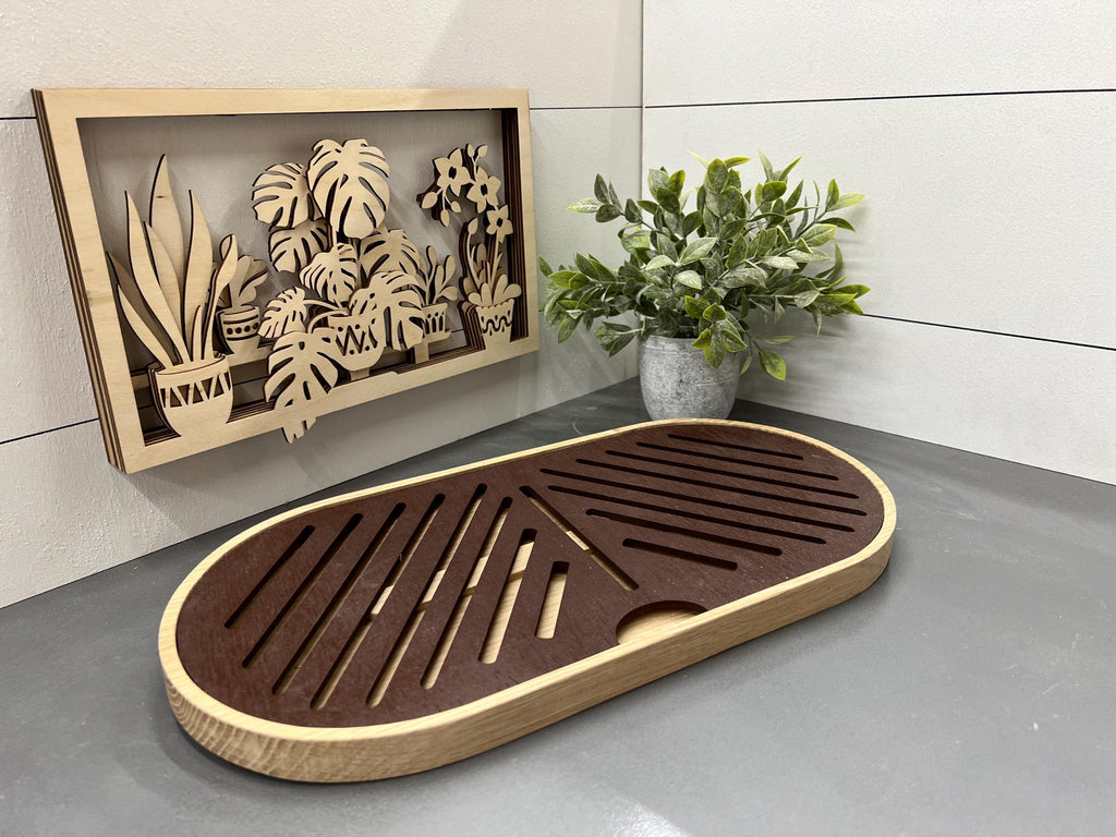 Wooden Maple and walnut bread cutting board and crumb tray