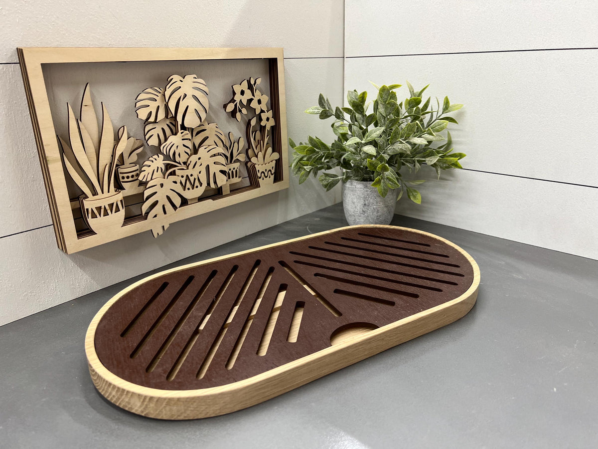 Wooden Maple and walnut bread cutting board and crumb tray