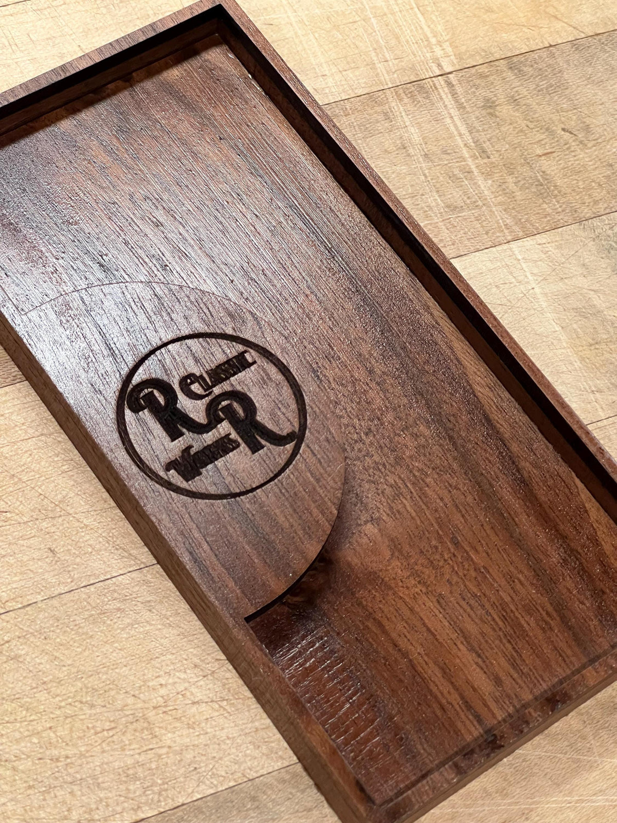Wooden check  presenter and receipt holder for credit cards and cash. The measurements are 7”x3 1/2”x 1/2”