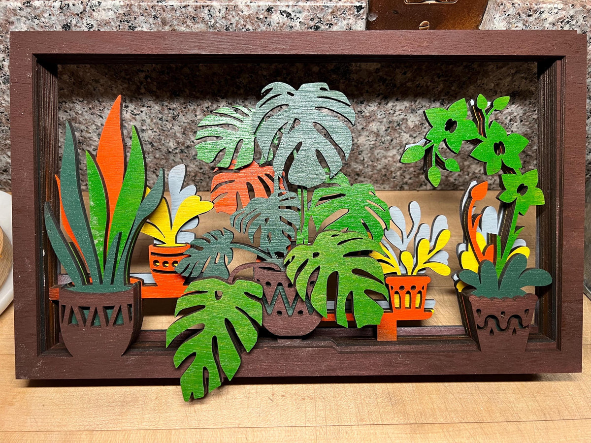 Tropical layered flower scene, colorful wall decor