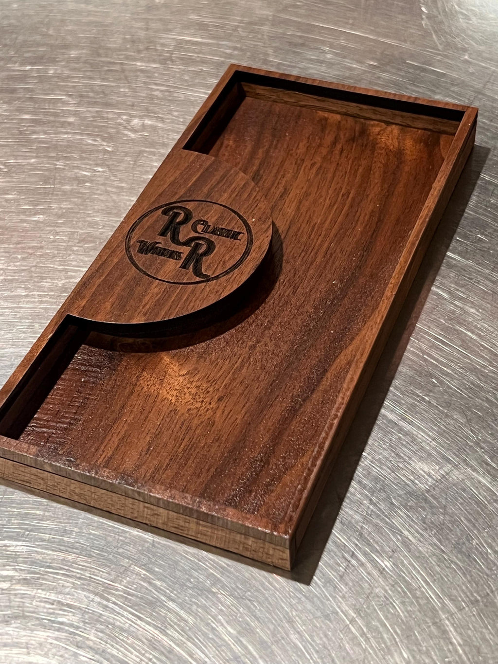 Wooden check  presenter and receipt holder for credit cards and cash. The measurements are 7”x3 1/2”x 1/2”