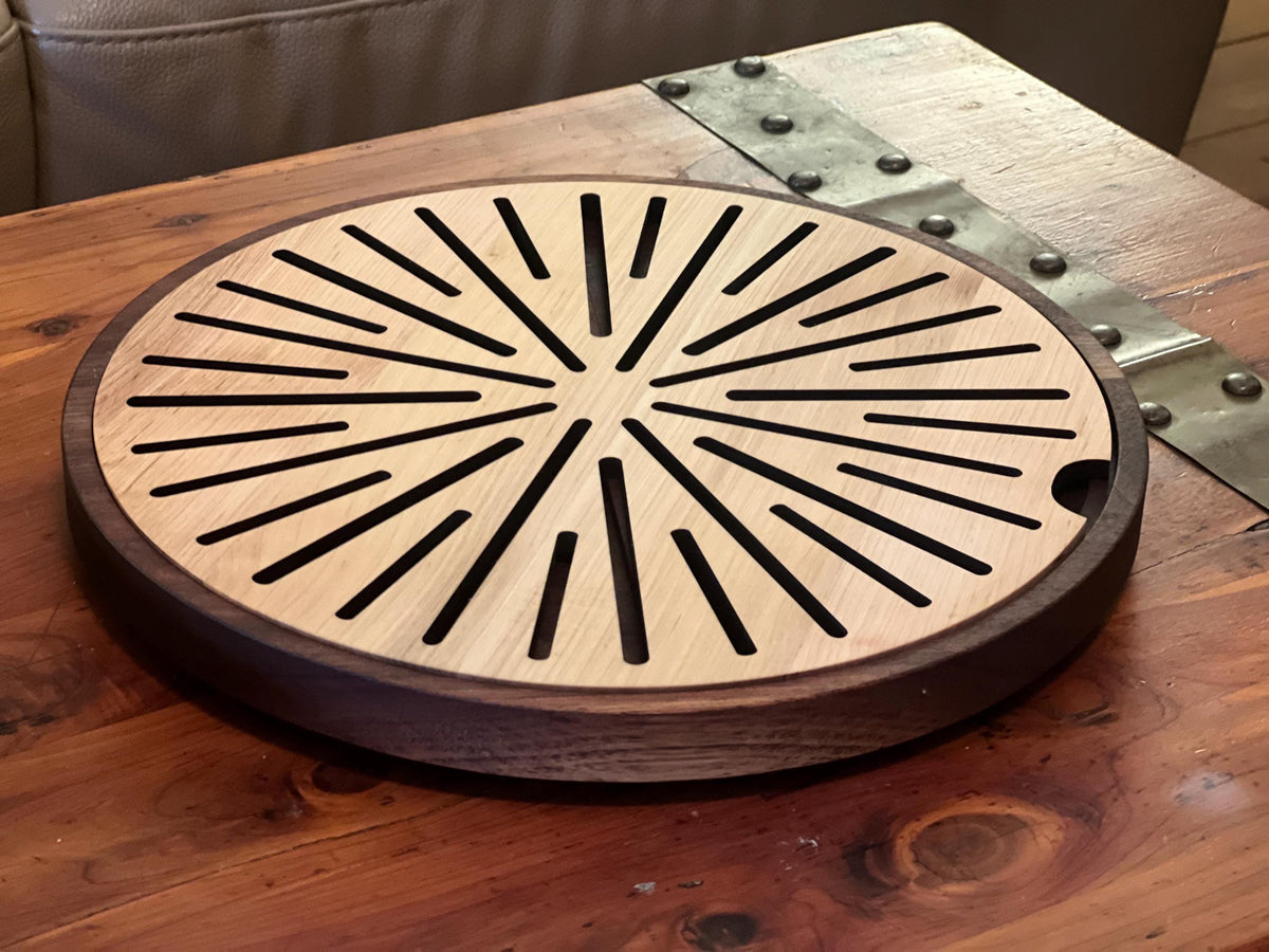14” Round Walnut Cutting Board  | Crumb Catcher Tray | Wooden Serving Board | Kitchen Gift