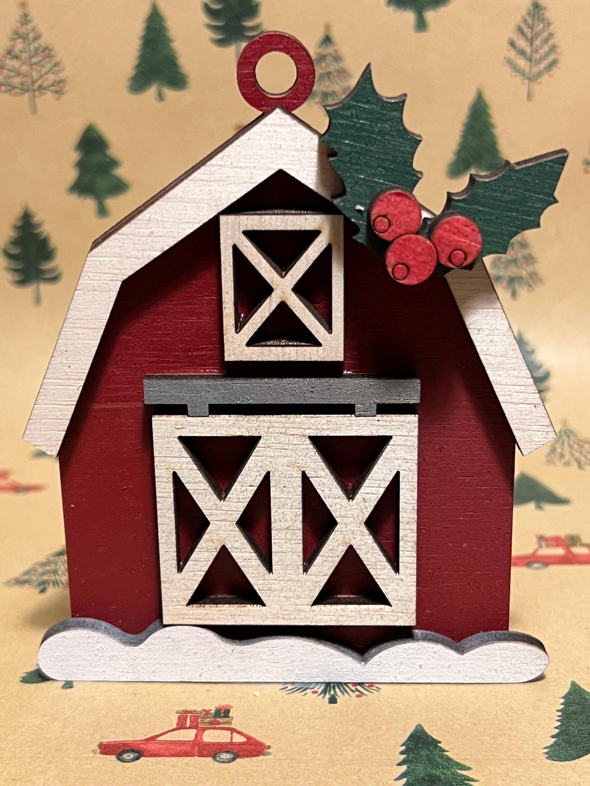 Red Barn Christmas Ornament | Wooden Holiday Decor