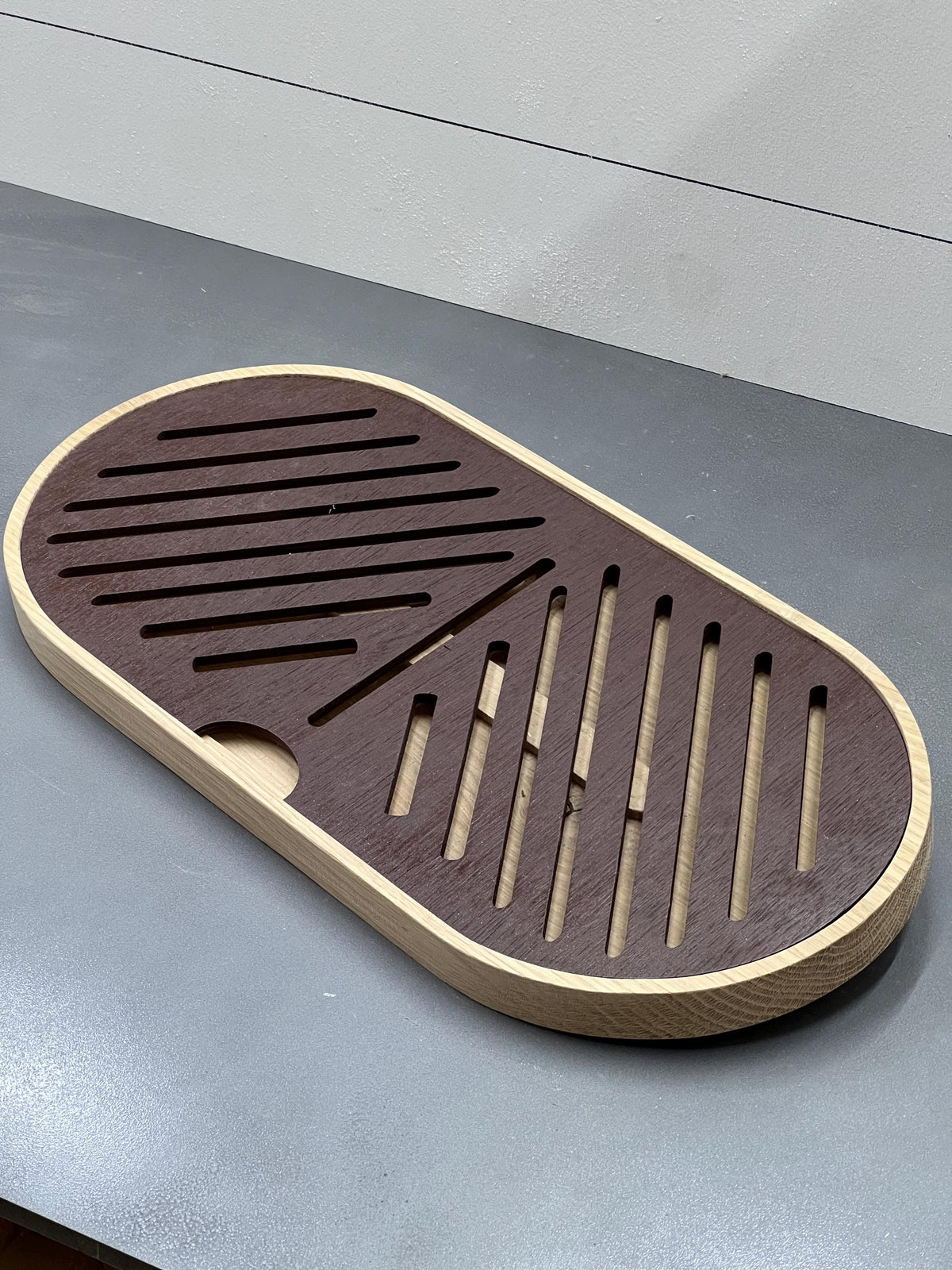 Wooden Maple and walnut bread cutting board and crumb tray