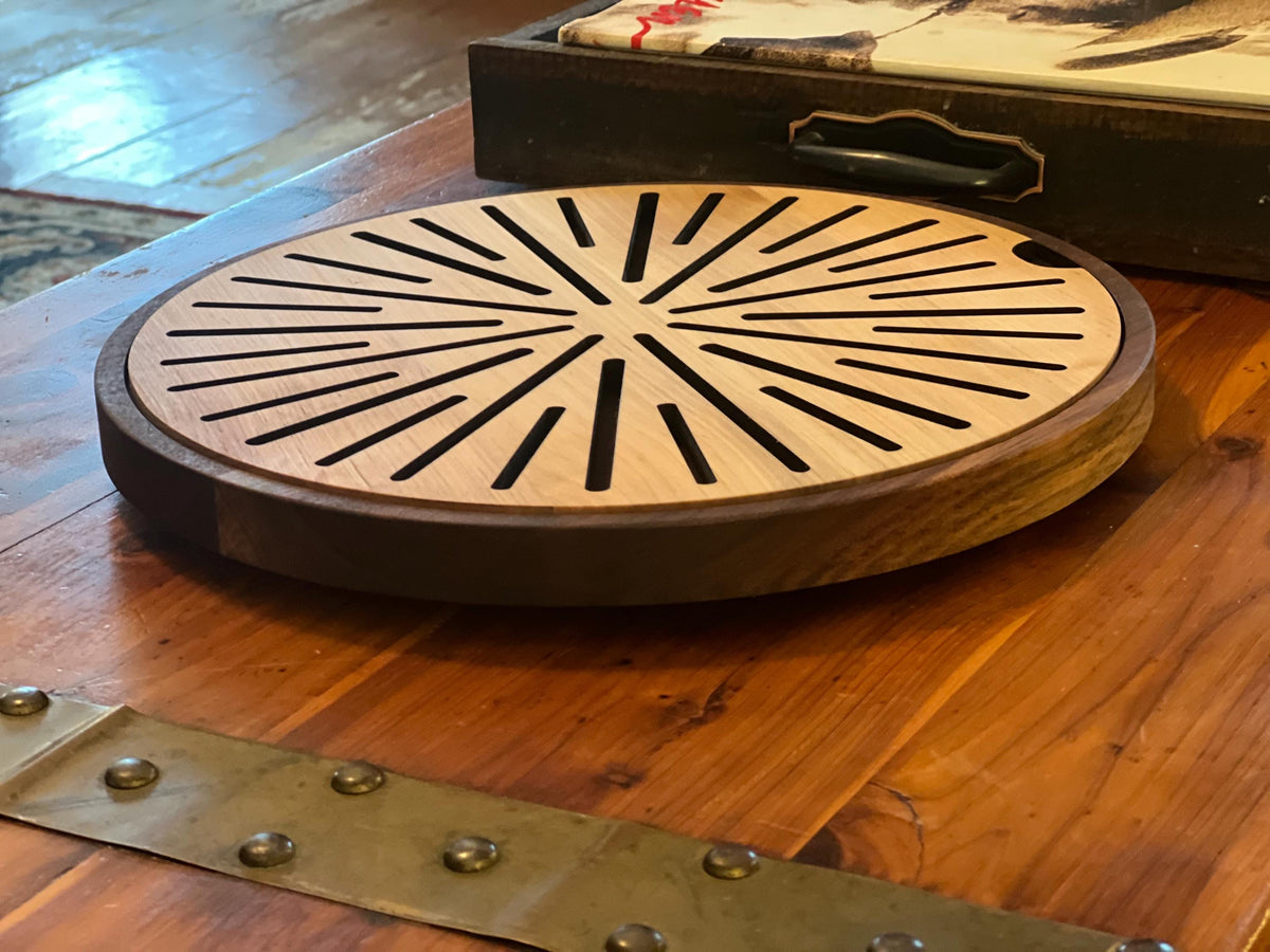 14” Round Walnut Cutting Board  | Crumb Catcher Tray | Wooden Serving Board | Kitchen Gift