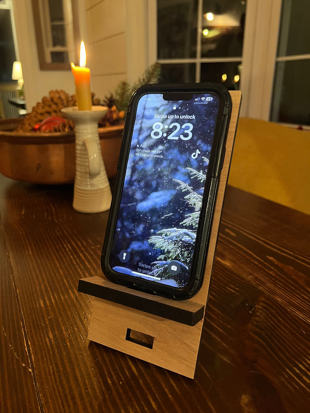 Solid wood cherry, and walnut phone stand