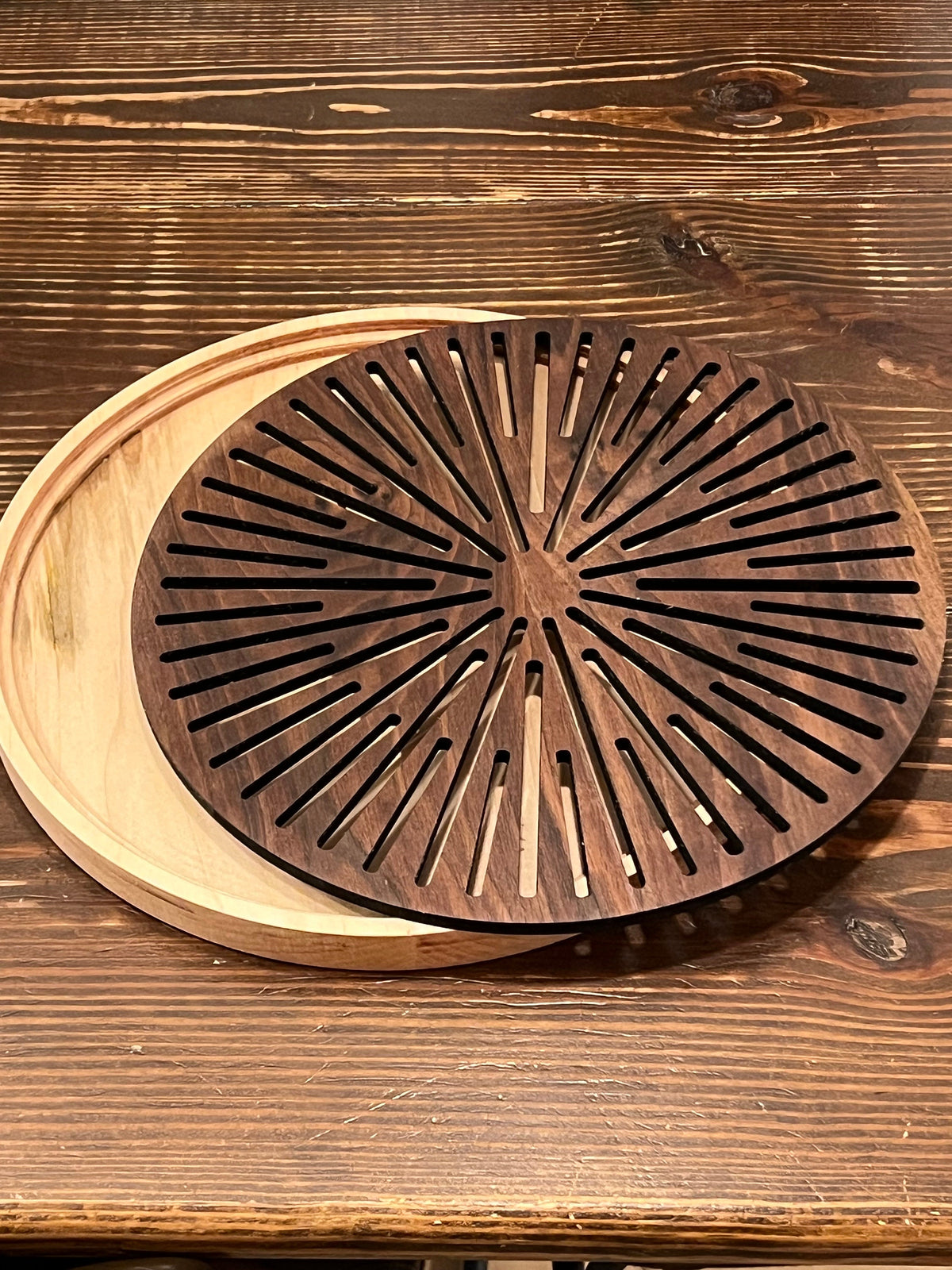 Sourdough Bread Cutting Board | Round Walnut Maple Crumb Catcher | Handmade Bread Slicing Board | 12” Kitchen Gift