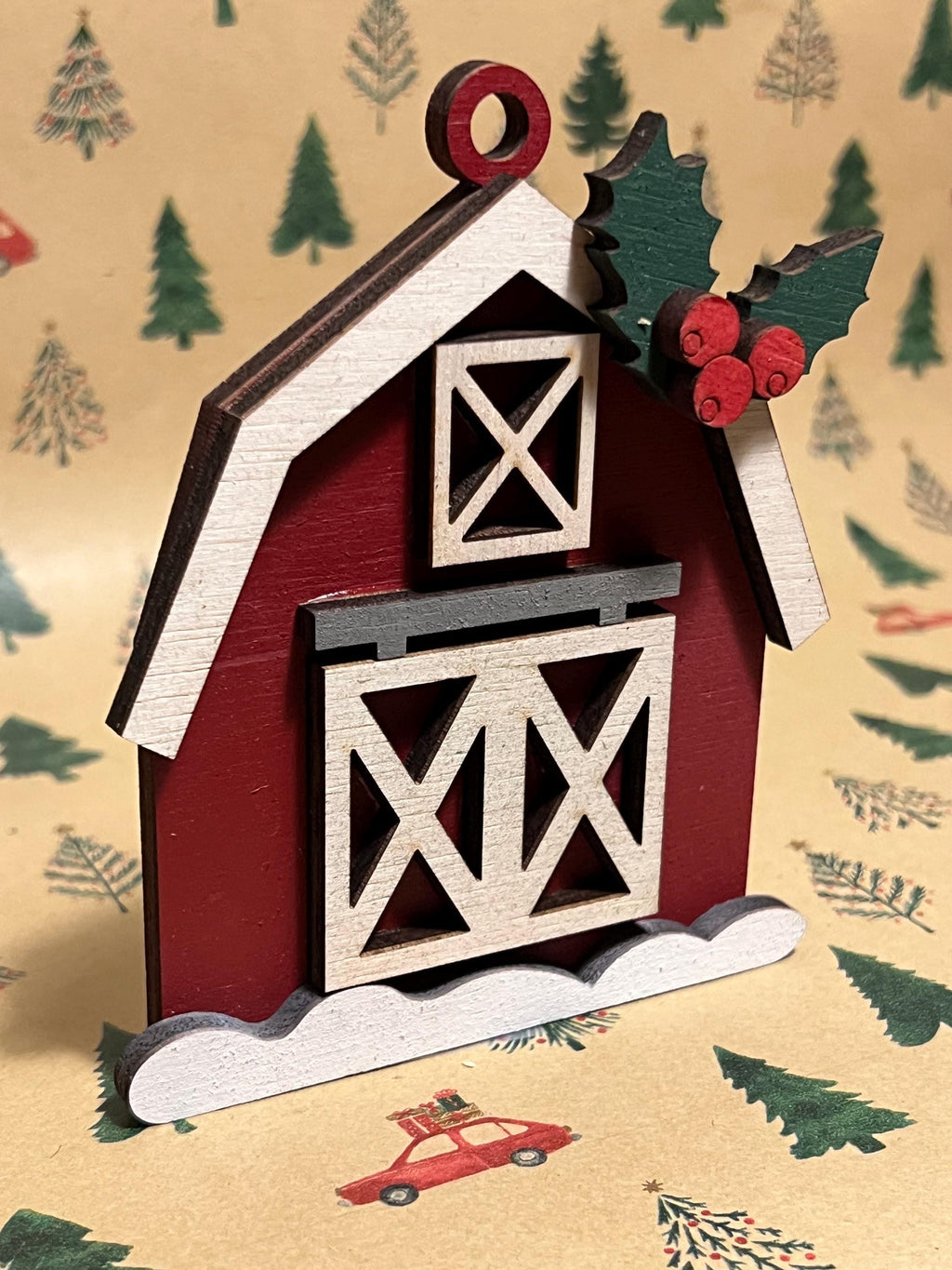 Red Barn Christmas Ornament | Wooden Holiday Decor