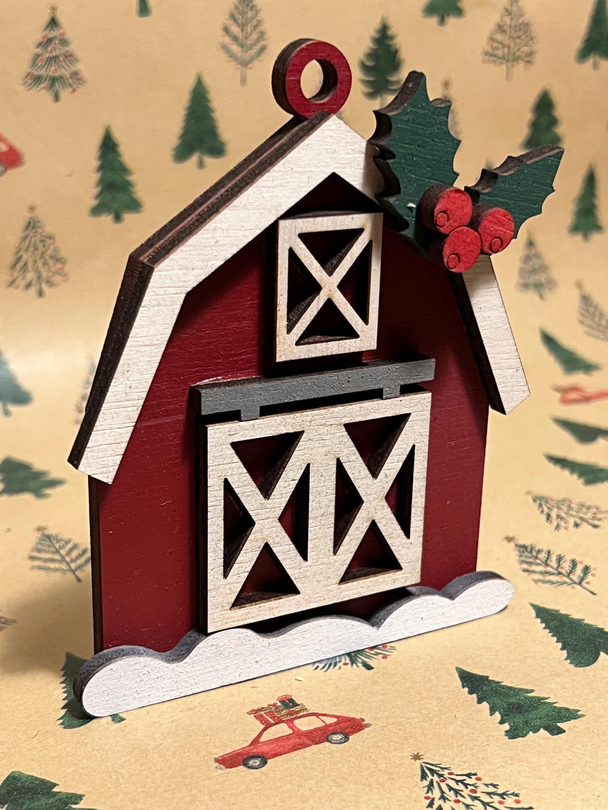 Red Barn Christmas Ornament | Wooden Holiday Decor