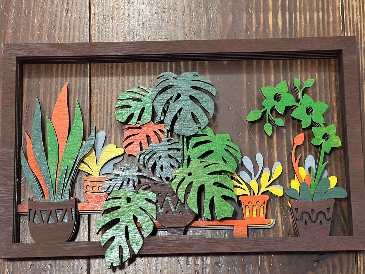 Tropical layered flower scene, colorful wall decor