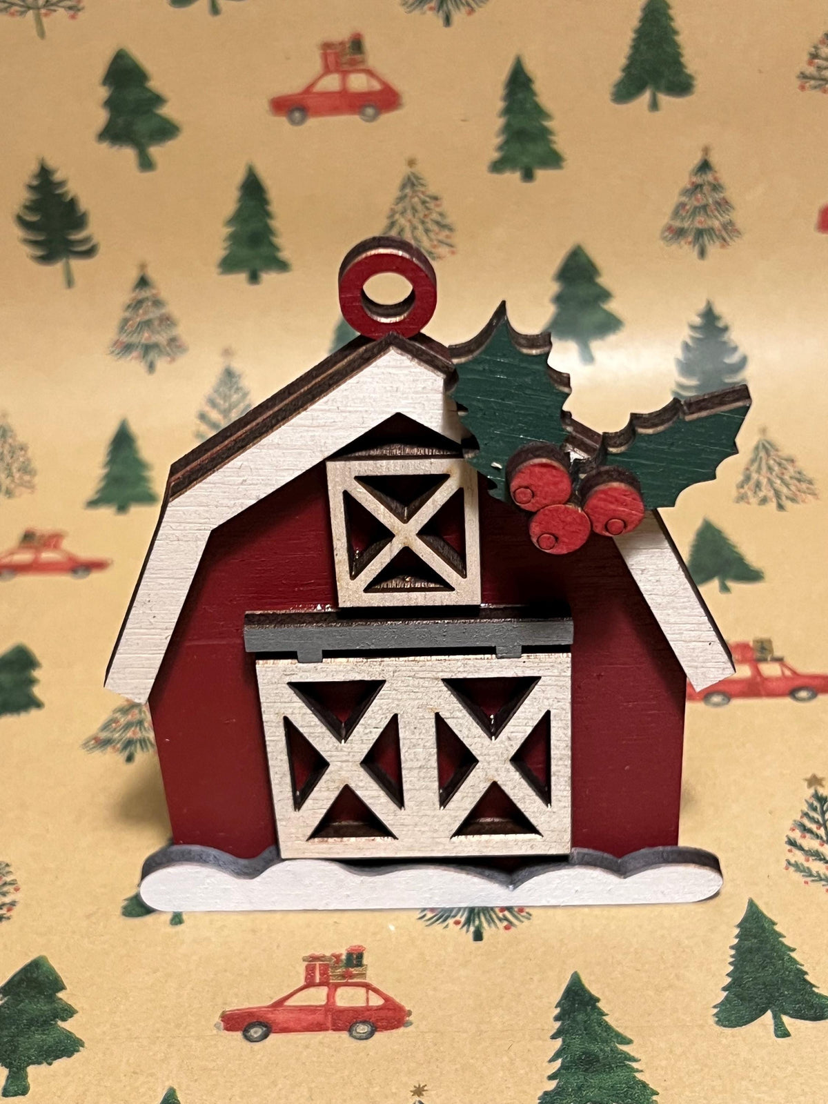 Red Barn Christmas Ornament | Wooden Holiday Decor
