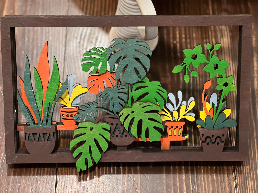 Tropical layered flower scene, colorful wall decor
