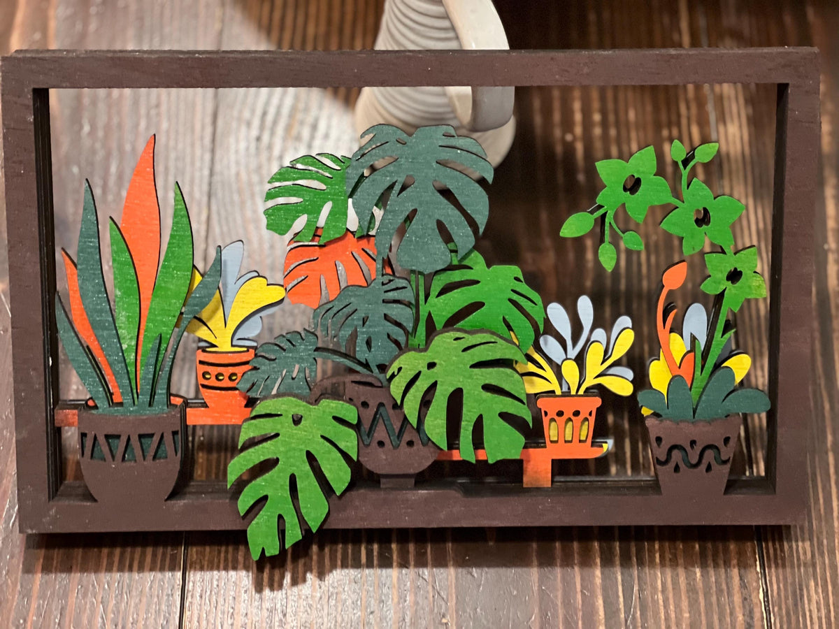 Tropical layered flower scene, colorful wall decor
