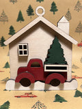 Personalized Vintage Red Truck Christmas Ornament | Wooden Farmhouse Ornament | Handmade Holiday Keepsake