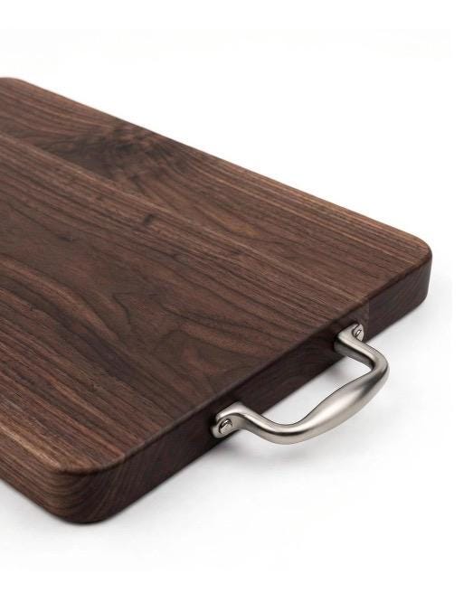 Black Walnut Cutting Board with Brushed Nickel Handle | Handmade Serving Board | Charcuterie Board | Custom Kitchen Gift