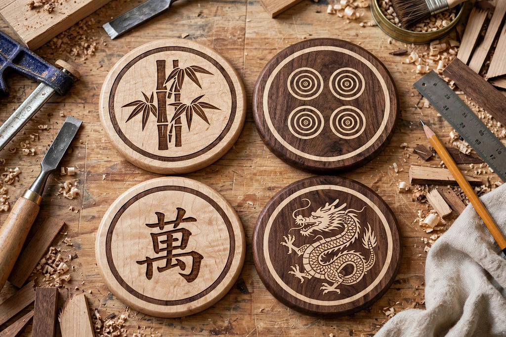 Mahjong wooden game coasters