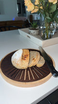 14” Round Maple and walnut bread and crumb cutting board, sourdough loaf / baked bread serving tray/Homeware