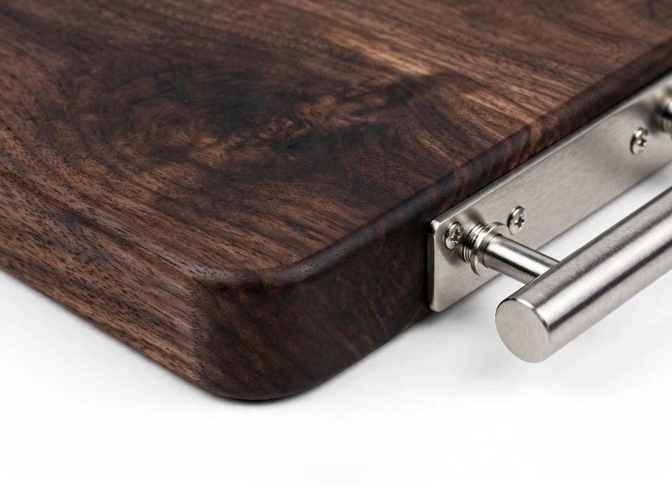 Black Walnut Cutting Board with Brushed Nickel Handle | Handmade Serving Board | Charcuterie Board | Custom Kitchen Gift