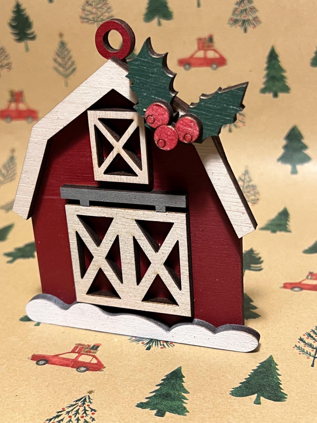Red Barn Christmas Ornament | Wooden Holiday Decor