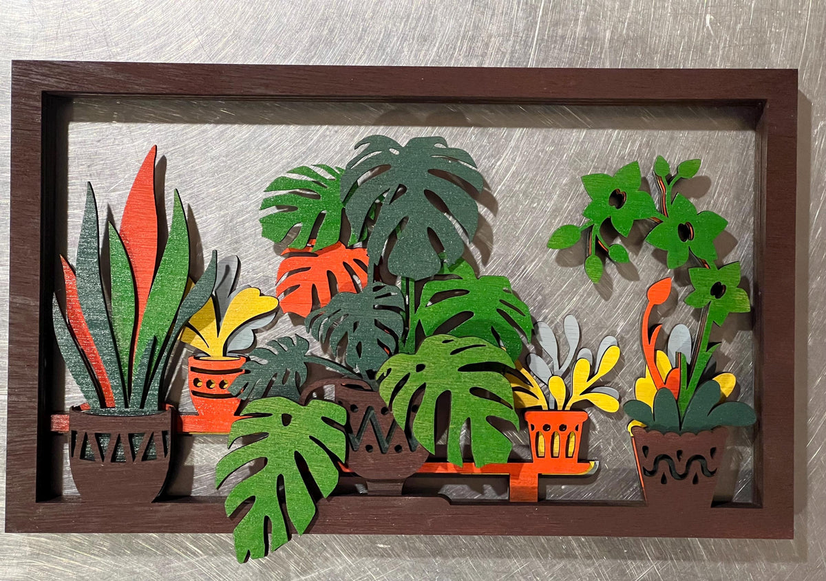 Tropical layered flower scene, colorful wall decor