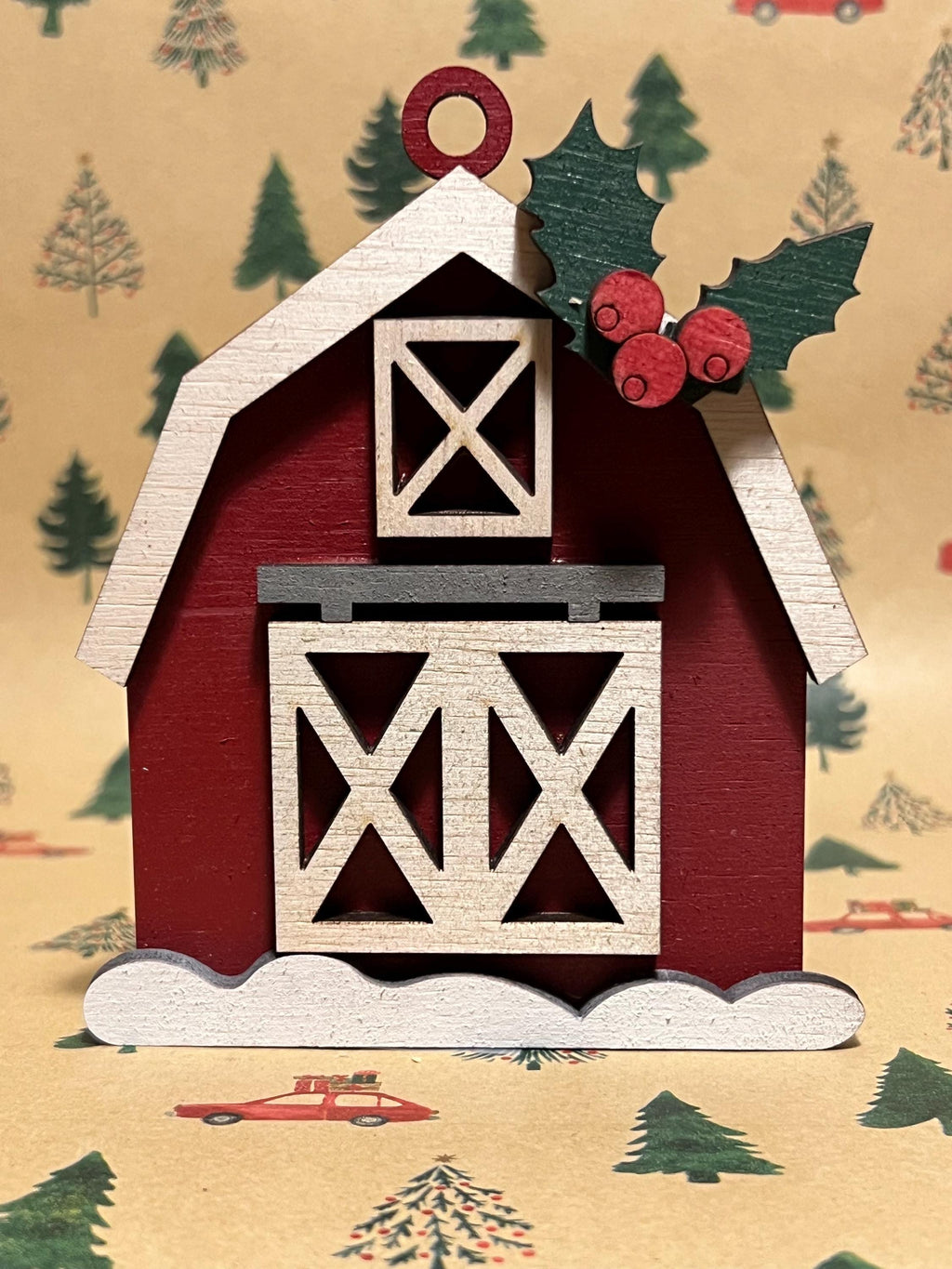 Red Barn Christmas Ornament | Wooden Holiday Decor