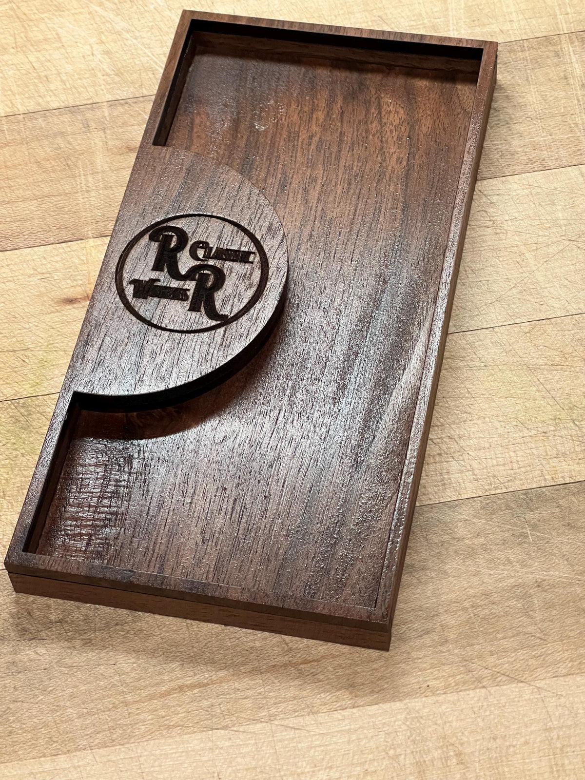 Wooden check  presenter and receipt holder for credit cards and cash. The measurements are 7”x3 1/2”x 1/2”