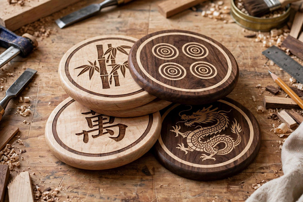 Mahjong wooden game coasters