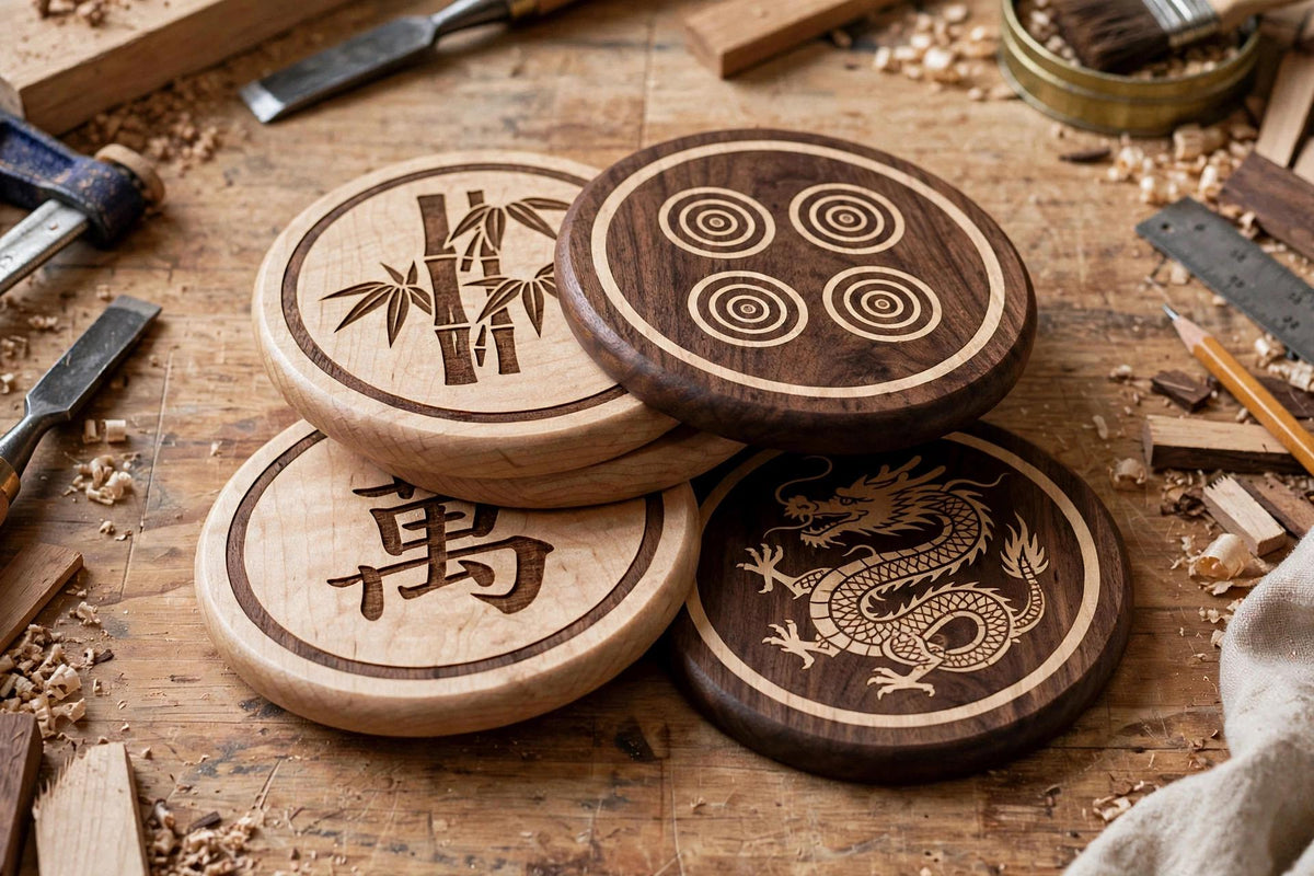 Mahjong wooden game coasters